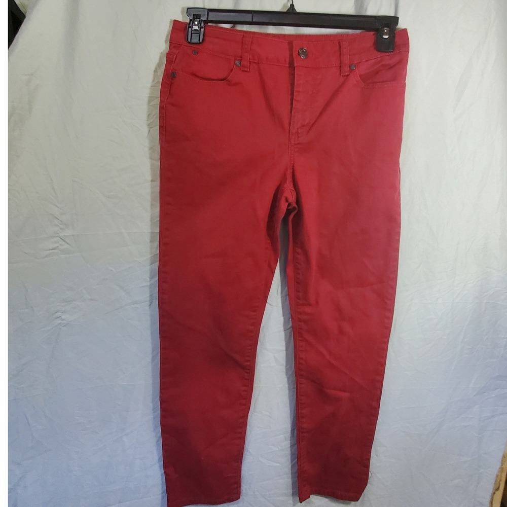 T Heritage Slim Ankle Pants Red Denim Size 8/29 Women Stretch Cotton